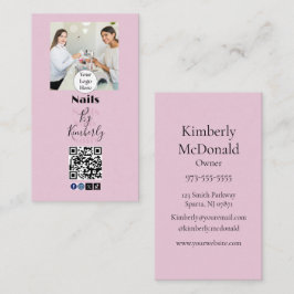 Blush Pink Script Logo QR Code Photo Nail Salon 名刺
