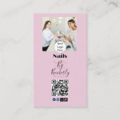 Blush Pink Script Logo QR Code Photo Nail Salon 名刺 (正面)