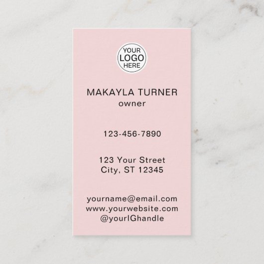 Blush Pink Script Logo QR Code Photo Nail Salon 名刺 (裏面)