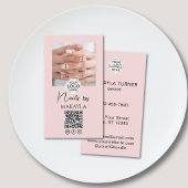 Blush Pink Script Logo QR Code Photo Nail Salon 名刺