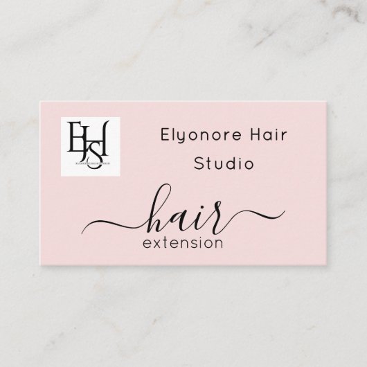 Blush Pink Script Logo QR Social Hair Extension 名刺 (正面)