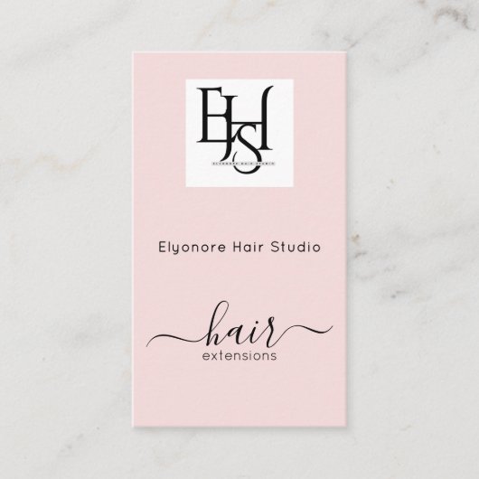 Blush Pink Script Logo QR Social Hair Extension 名刺 (正面)