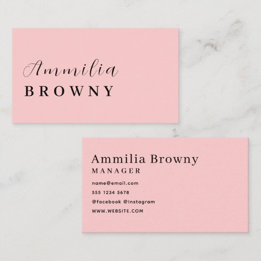 Blush Pink Script | Minimalist Modern Elegant 名刺 (正面/裏面)