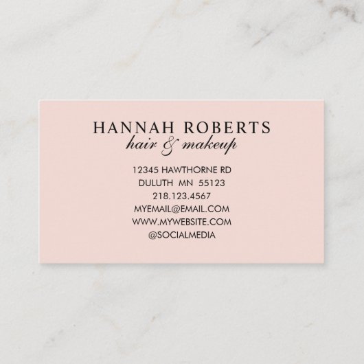 Blush Pink Script Photo Hair Makeup 名刺 (裏面)