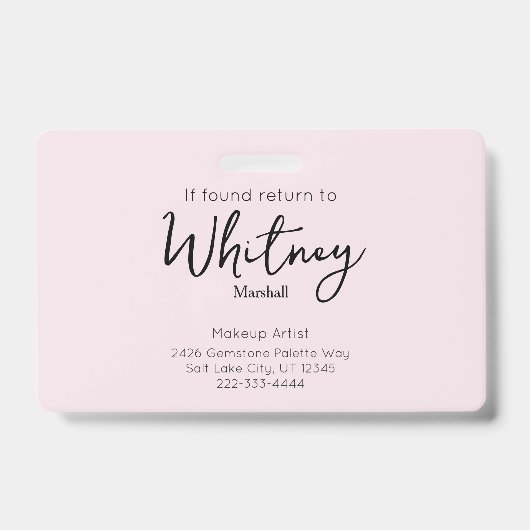 Blush Pink Script Photo Logo Makeup Artist Name  バッジ (裏面)