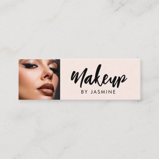 Blush Pink Script Photo Makeup スキニー名刺 (正面)