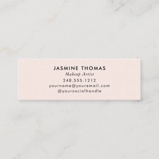 Blush Pink Script Photo Makeup スキニー名刺 (裏面)