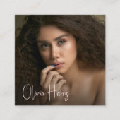  Blush Pink Script Photo Makeup Artist スクエア名刺 (正面)