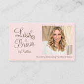 Blush Pink Script Photo QR Code Lashes and Brows 名刺 (正面)