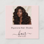 Blush Pink Script Photo QR Social Hair Extension スクエア名刺 (正面)