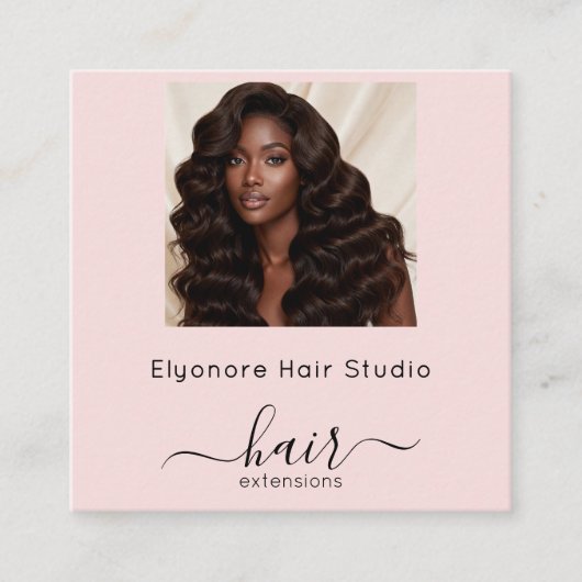 Blush Pink Script Photo QR Social Hair Extension スクエア名刺 (正面)