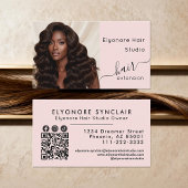 Blush Pink Script Photo QR Social Hair Extension 名刺