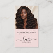 Blush Pink Script Photo QR Social Hair Extension 名刺 (正面)