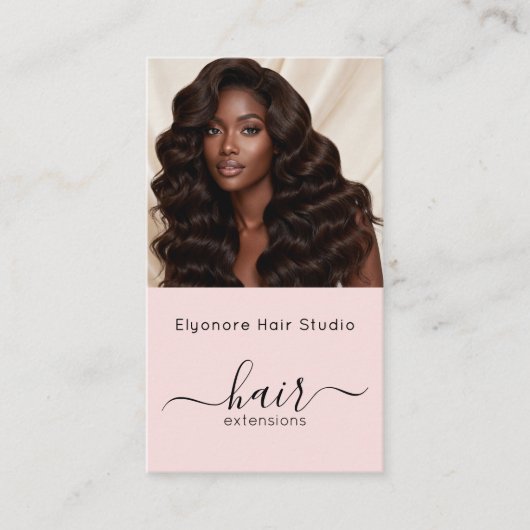 Blush Pink Script Photo QR Social Hair Extension 名刺 (正面)