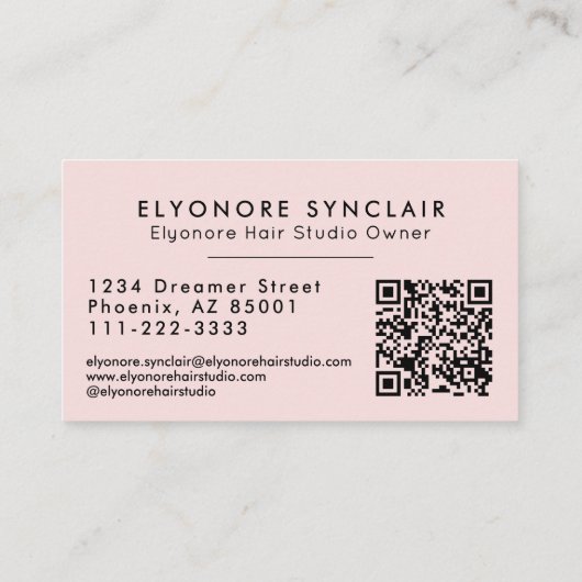 Blush Pink Script QR Code ヘアエクステンション 名刺 (裏面)