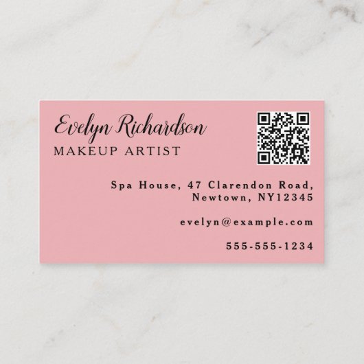 Blush Pink Script QR Code Photo Makeup 名刺 (裏面)