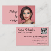 Blush Pink Script QR Code Photo Makeup 名刺 (正面/裏面)