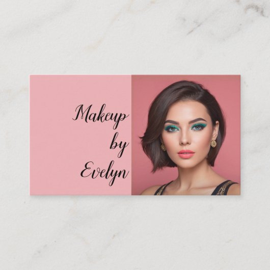 Blush Pink Script QR Code Photo Makeup 名刺 (正面)
