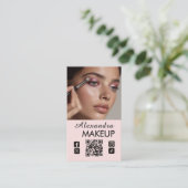 Blush Pink Script QR Code Photo Makeup 名刺 (スタンド正面)
