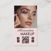 Blush Pink Script QR Code Photo Makeup 名刺 (正面)
