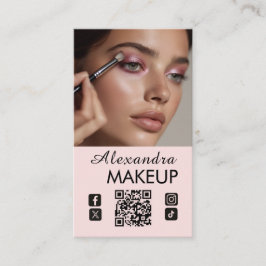 Blush Pink Script QR Code Photo Makeup 名刺