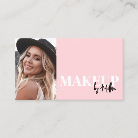 Blush Pink Script QR Code Photo Makeup 名刺 (正面)