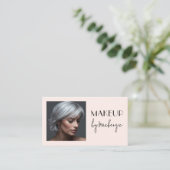 Blush Pink Script QR Code Photo Makeup 名刺 (スタンド正面)