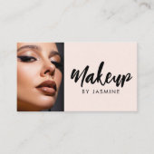 Blush Pink Script QR Code Photo Makeup 名刺 (正面)