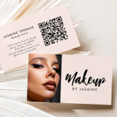 Blush Pink Script QR Code Photo Makeup 名刺