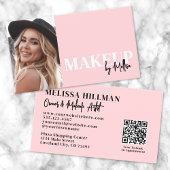 Blush Pink Script QR Code Photo Makeup 名刺
