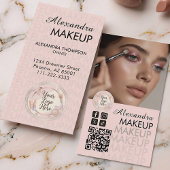 Blush Pink Script QR Code Photo Makeup 名刺