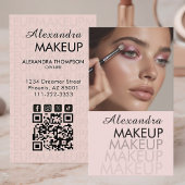 Blush Pink Script QR Code Photo Makeup 名刺