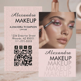 Blush Pink Script QR Code Photo Makeup 名刺
