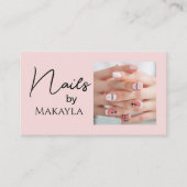 Blush Pink Script QR Code Photo Nail Salon 名刺 (正面)