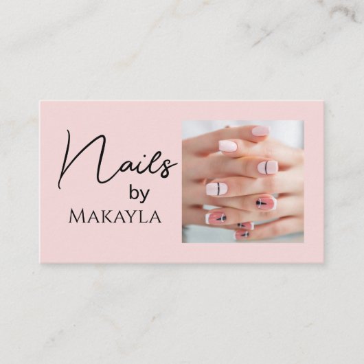 Blush Pink Script QR Code Photo Nail Salon 名刺 (正面)