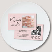 Blush Pink Script QR Code Photo Nail Salon 名刺