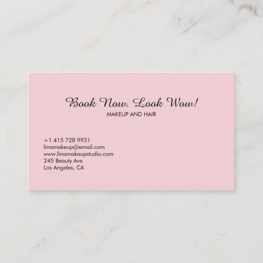 Blush Pink Script simple minimalist Makeup 名刺 (裏面)