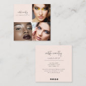 Blush Pink Script Social Icon 3 Photo Makeup スクエア名刺 (正面/裏面)
