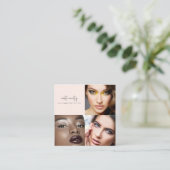 Blush Pink Script Social Icon 3 Photo Makeup スクエア名刺 (スタンド正面)
