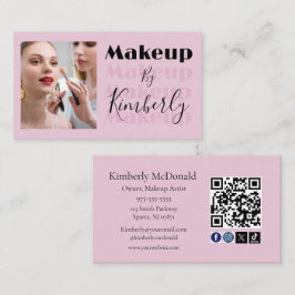 Blush Pink Script Social Icon QR Code Photo 名刺