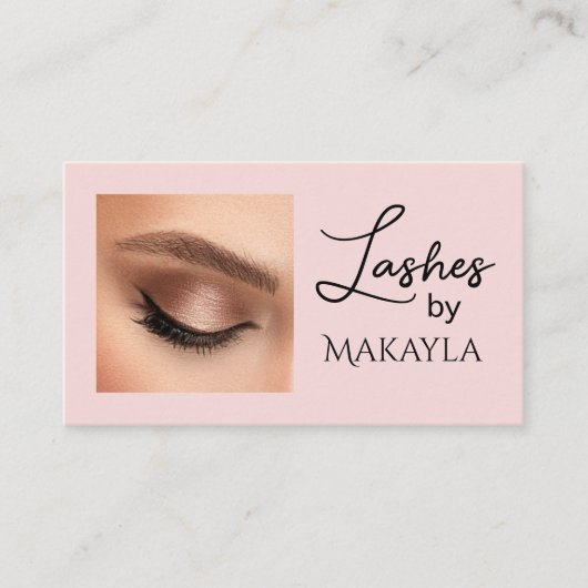 Blush Pink Script Social Icon QR Code Photo Lashes 名刺 (正面)