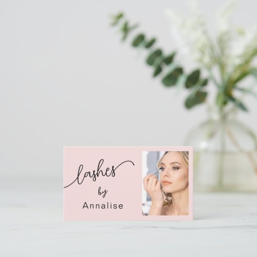 Blush Pink Script Social Icon QR Code Photo Lashes 名刺 (スタンド正面)
