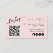 Blush Pink Script Social Icon QR Code Photo Lashes 名刺 (裏面)
