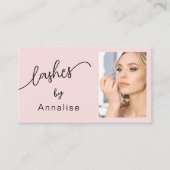 Blush Pink Script Social Icon QR Code Photo Lashes 名刺 (正面)