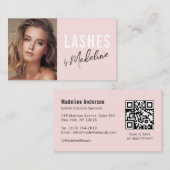 Blush Pink Script Social Icon QR Code Photo Lashes 名刺 (正面/裏面)