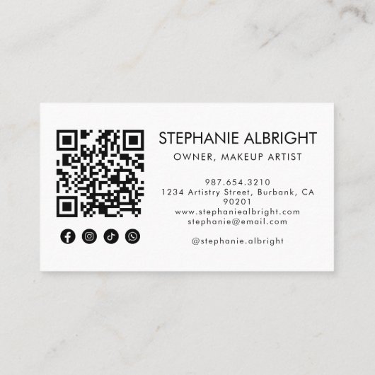 Blush Pink Script Social Icon QR Code Photo Lashes 名刺 (裏面)