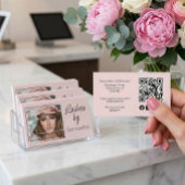 Blush Pink Script Social Icon QR Code Photo Lashes 名刺