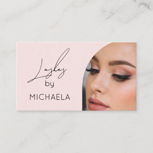 Blush Pink Script Social Icon QR Code Photo Lashes 名刺 (正面)