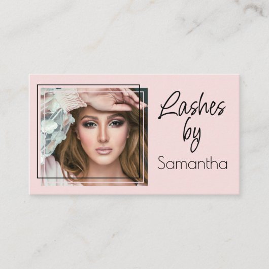 Blush Pink Script Social Icon QR Code Photo Lashes 名刺 (正面)