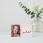 Blush Pink Script Social Icon QR Code Photo Lashes 名刺 (スタンド正面)